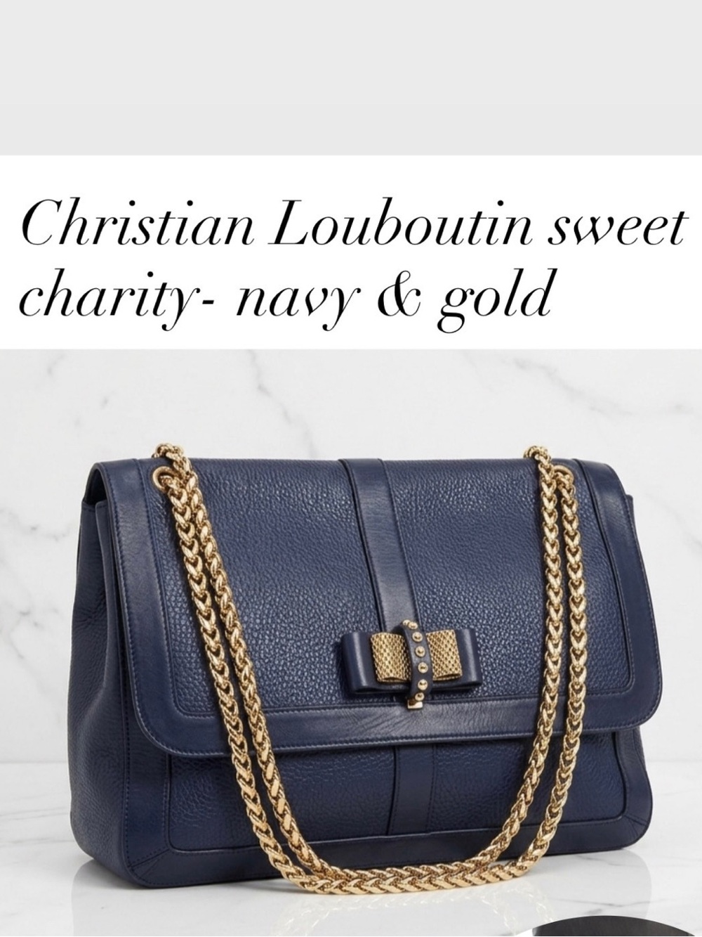 Christian Louboutin Navy Leather Shoulder Bag with Gold Chain